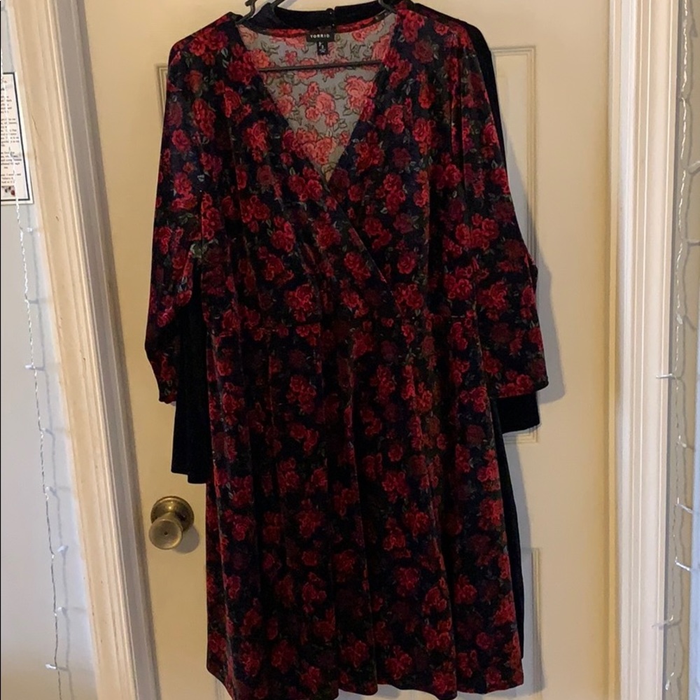 Velvet Floral Print Dress